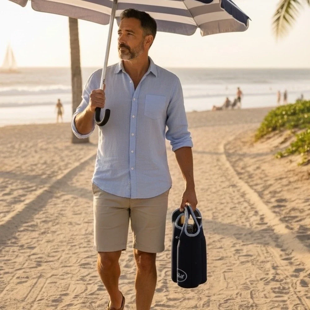 Peter Millar Navy Blue Neoprene 2 Bottle Wine Tote Carrier Insulated‎ Crown Logo